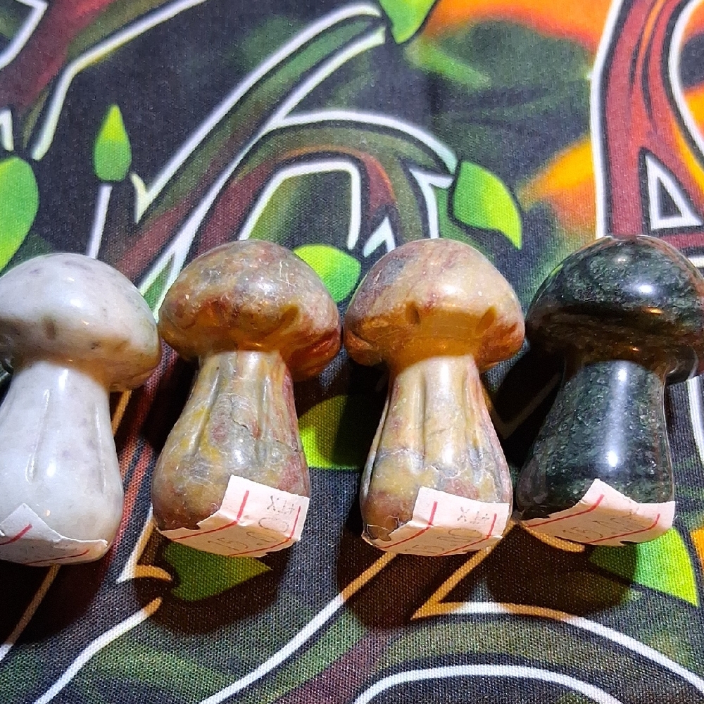 M004 Set of Four Stone Mushroom Figurines